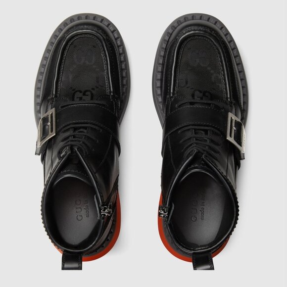 GUCCI BOOTS MENS GG LOGO CANVAS BLACK LEATHER LACE UP ANKLE sz 8 8.5 US - Picture 3 of 16